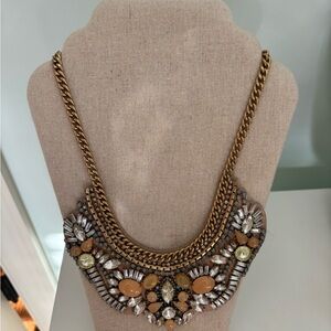 Stella & Dot Gold-Tone Statement Necklace with Beige and Clear Stones